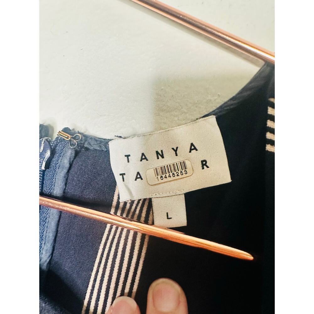 TANYA TAYLOR Dark Navy Blue Pinstripe A-Line Sleeveless Midi Dress Size Large - Picture 9 of 14